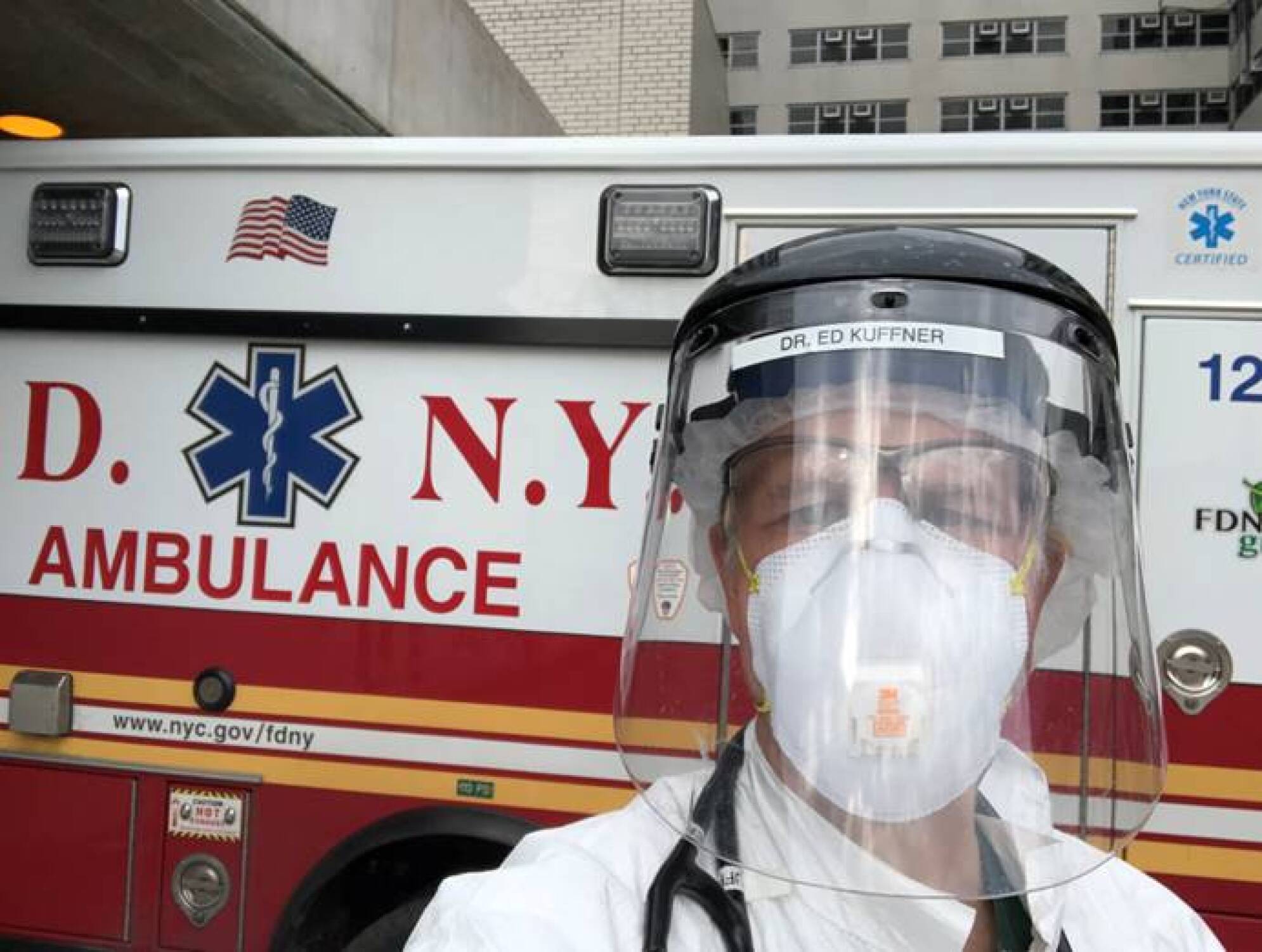 Ed Kuffner, M.D., Chief Medical Officer, Johnson & Johnson Consumer Health, volunteering in the emergency department at New York City’s Coney Island Hospital to support COVID-19 emergency response